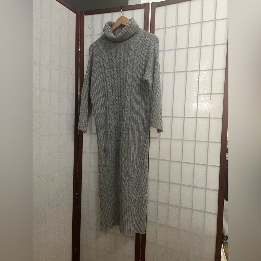 MASSIMO DUTTI CHUNKY TURTLE NECK GRAY SWEATER DRESS SIZE S